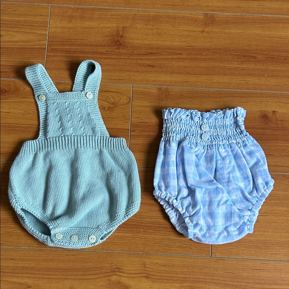 Pepa London Knot Romper & Blue Check Bloomers Newborn
